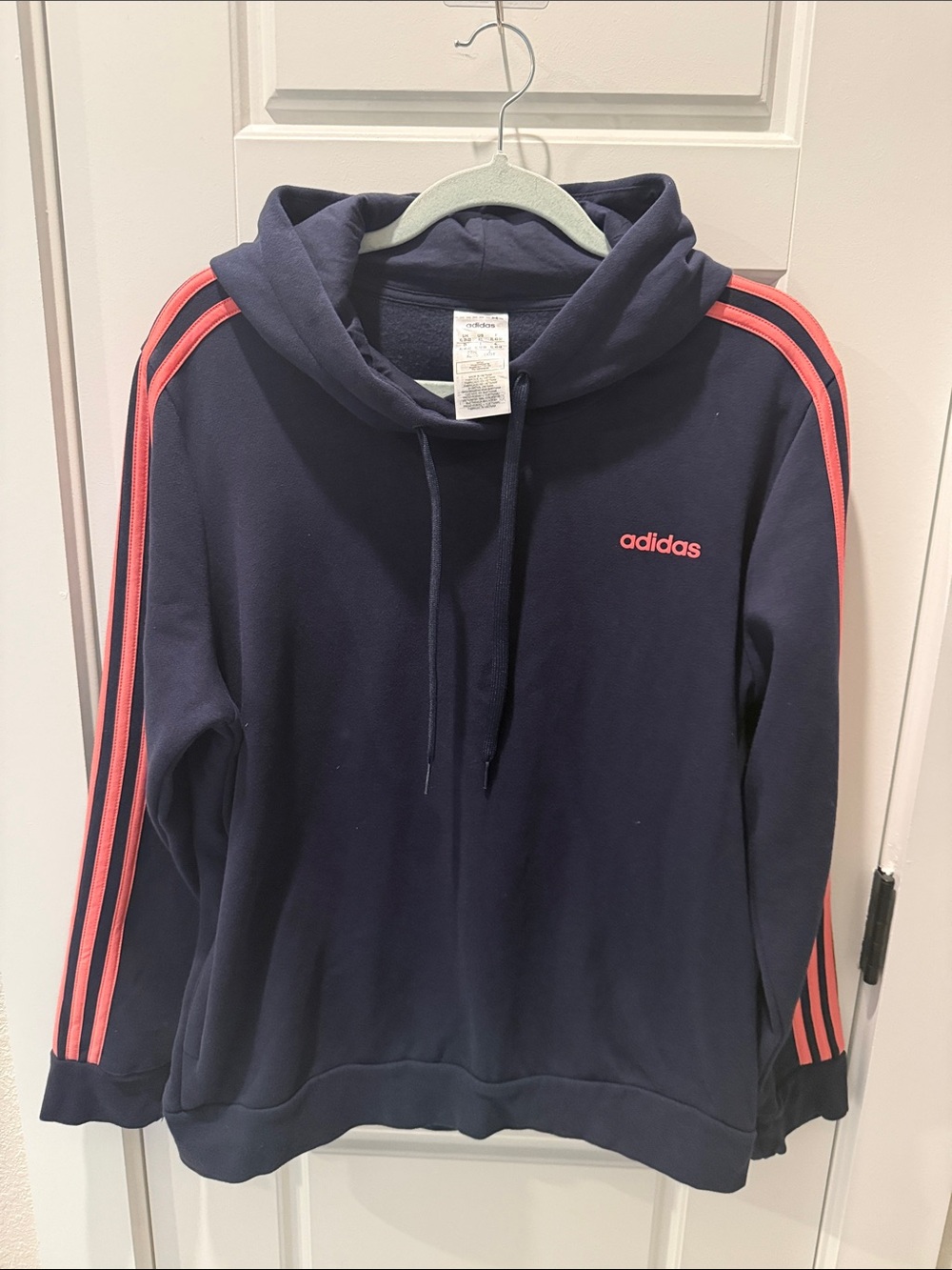 adidas Navy Hoodie with Coral Stripe Accents